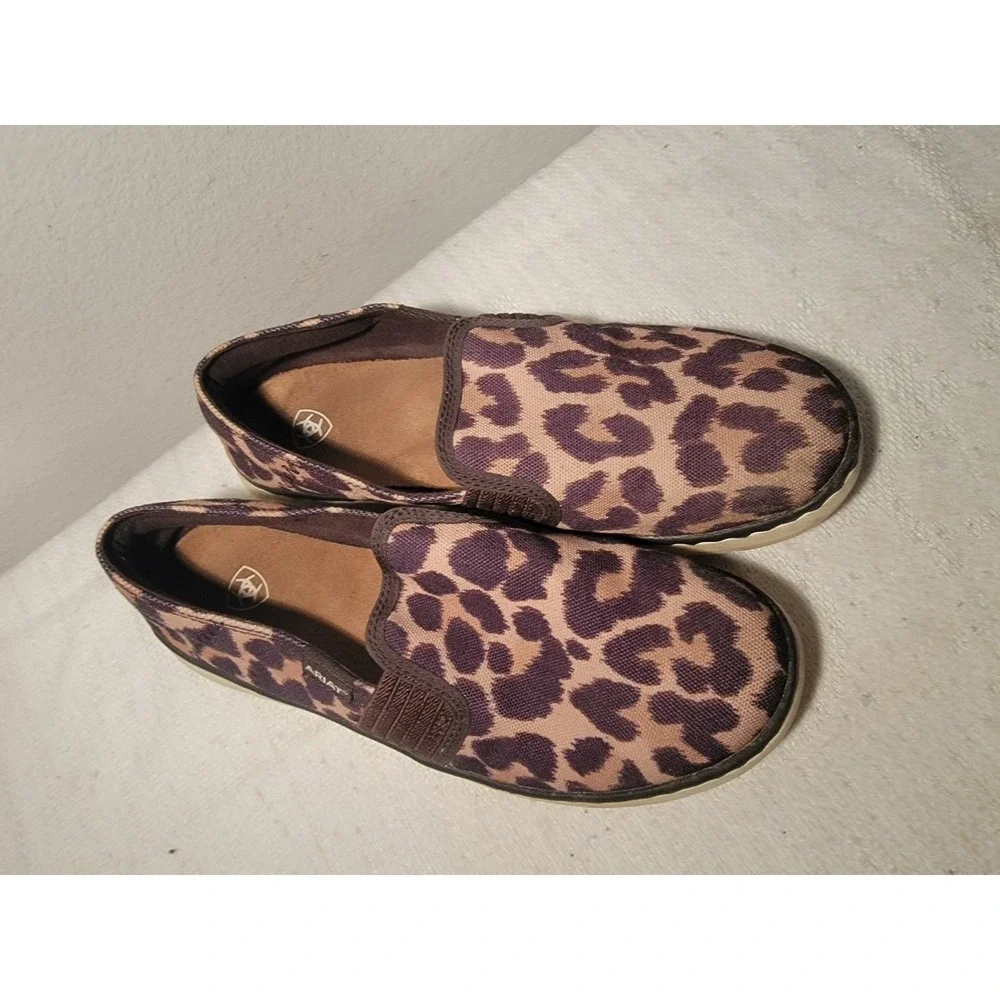 Ariat Canvas Flats Ryder Leopard‎ Print Women's 9B Slip On Shoes EU 40M